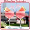 100 Pcs Coquette Bow Pearl Cocktail Picks 4.7" Pink Bow Toothpicks Bowknot Cocktail Appetizer Picks for Fruit Drink Dessert Wedding Party Supplies Bridal Birthday Baby Shower Party Decor(Pink)