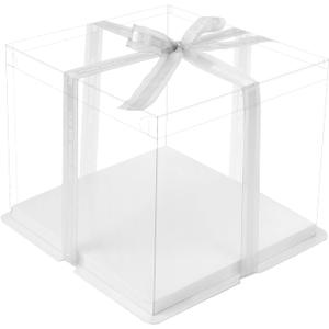 2 Pack Clear Cake Boxes 10x10x9 in, Transparent Cake Carrier Box with Lid, Tall Cake Packaging Box with Ribbon, Clear