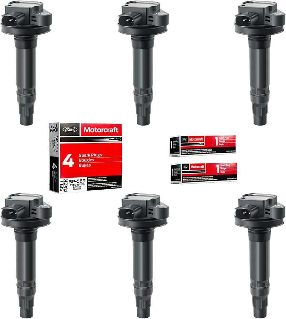 MAS 6Pcs Ignition Coils Pack UF553 5C1652 & 6 Motorcraft Platinum Spark Plug SP520 SP589 CYFS12YT6 Compatible with Ford Explorer F-150 Mustang Taurus 3.5L V6 Lincoln MKS MKT 3.7L V6