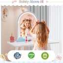 TOLEAD Blue Kids Vanity Table and Chair Set, Adjustable Height Kids Vanity with LED Lights, Princess Girls Vanity Set with Stool, Toddler Make Up Vanity Desk with Storage Space for Little Girls