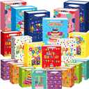 Gilprop 20pcs Birthday Gift Bag with Handle Gift Bags Assorted Sizes and Designs Large, Medium, Small Size for Kids, Boys, Girls, Women and Men' Birthdays Party