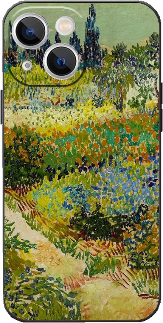 Van Gogh Phone Case for iPhone 13 Mini,Flowering Garden with Path Floral Art Aesthetic Phone Case,Slim Thin Shockproof Protective Cover Women Girls
