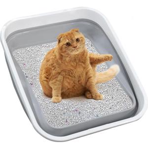 Large Cat Litter Box for Kittens to Senior Cat, Elderly and Fat Cat,Elderly cat Mobility Issues,Foldable Travel Litter Box with Scoop (Grey)