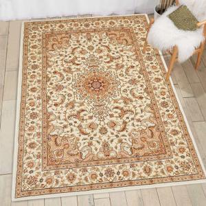 COMSLE Boho Area Rug, 3' x 5' Machine Washable Rugs for Entryway Faux Wool Large Rugs Distressed Throw Rug Non-Slip Floor Carpet for Indoor Bedroom Kitchen Living Room Cream/Beige-2