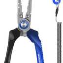 TRUSCEND Lockable Handy Fishing Pliers with Innovative Ergonomic Handle, Saltwater Corrosion Resistant Teflon Coated Fishing Tool, Multi-Function Fishing Gear with Mo-V Cutter (B-straight Nose-blue)