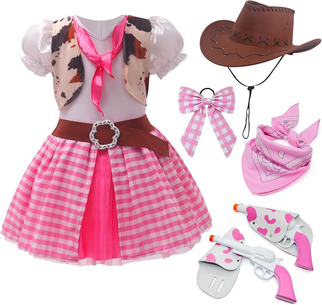 Cowgirl Costume for Girls Halloween Costumes Western Girl Dress Up Cowgirl Role Play with Bandana, Cowboy Hat Medium