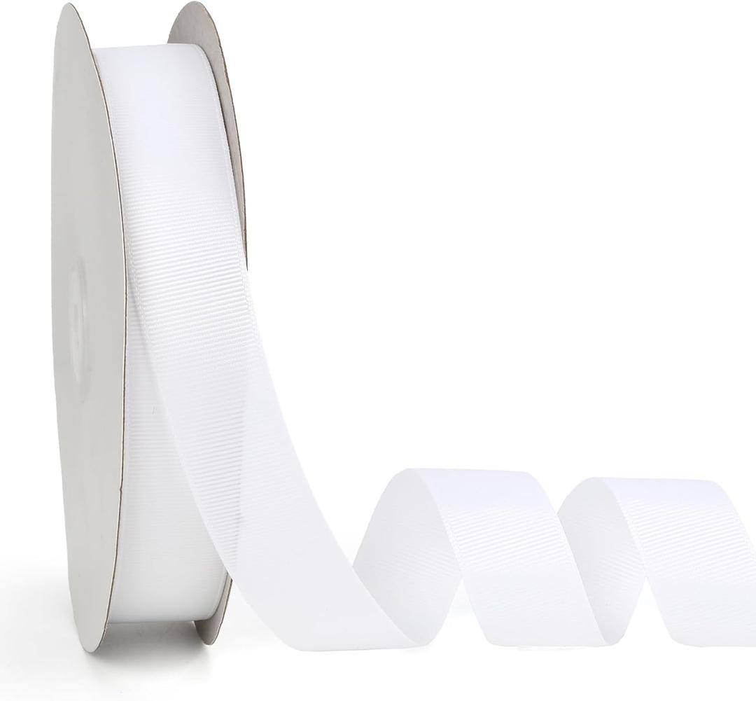 Grosgrain Ribbon, 1 inch X 50 Yards Christmas Ribbons for Gift Wrapping White Ribbon Roll Fabric Ribbons for Crafts DIY Sewing Bows Hair Accessories Floral Bouquets Wedding Party Decoration