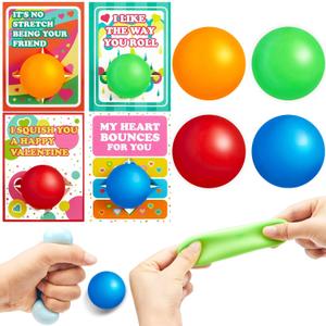 JOYIN 36 Pcs Valentine's Day Stretchy Stress Ball Set with Valentine Cards, Stress Relief Fidget Squishy Toys in 4 Colors for Kids Classroom Exchange Prizes, Party Favor