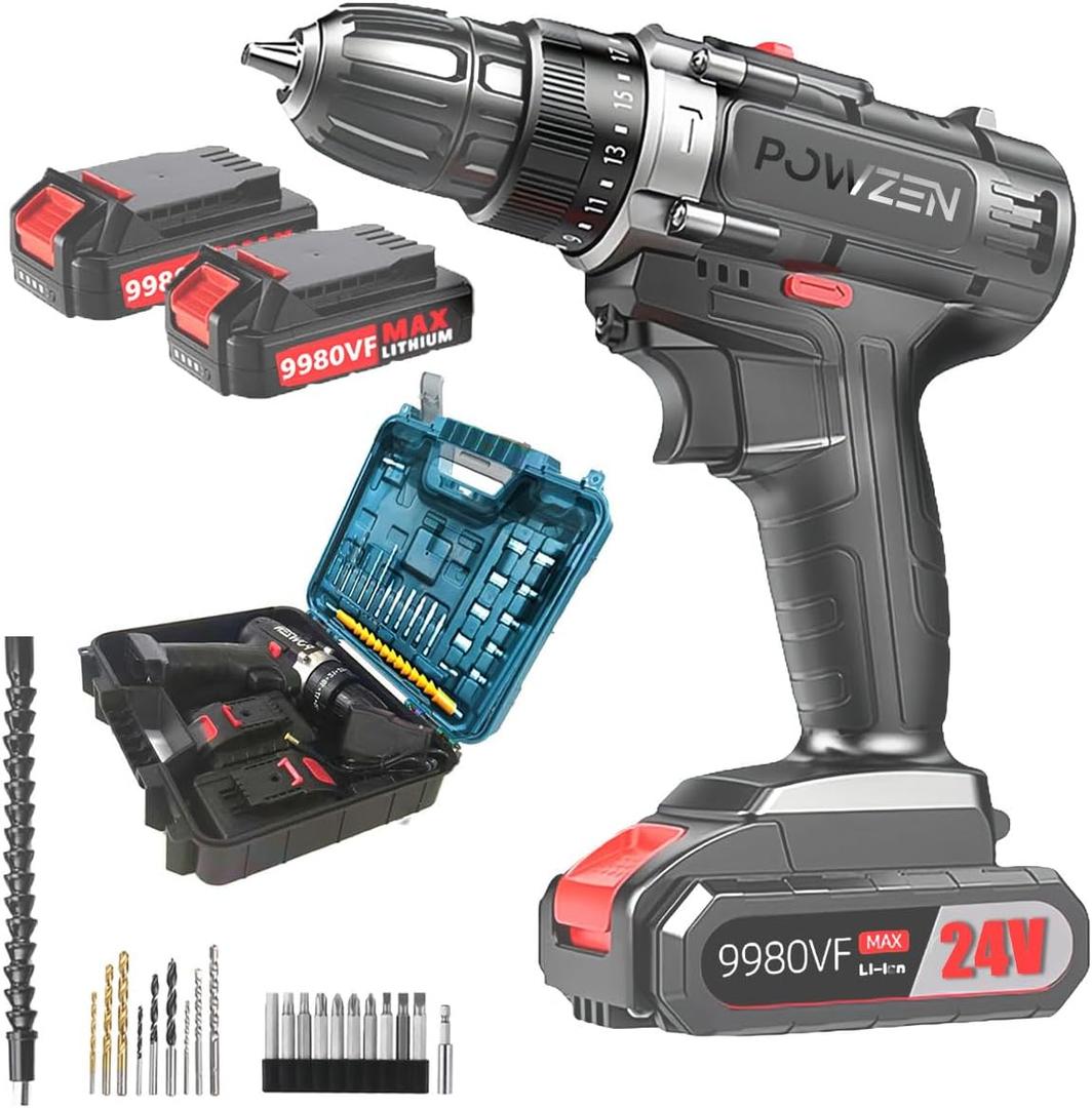 24V Brushless Cordless Power Drill with 2x4.0Ah Battery and Charger (531 in.lbs)- 3/8 inch Chuck Brushless Impact Driver, LED Work light Hammer Drills