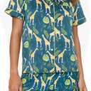 Pajamas for Women Set Short Sleeve Animal Graphic Pajamas Cute Printed Pajama Sets Button Down Pjs Sleepwear (Large)