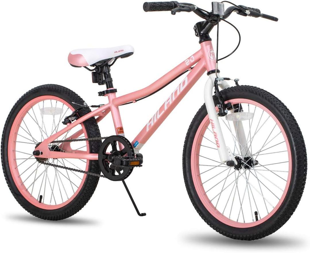 HILAND 20 Inch Kids' Bicycles Mountain Bike for Boys, Girls 5+ Years Old, Single Speed Kids Bicycles with Dual Handbrakes, Child Bike | Kids Bicycles, Dual Handbrakes, Kickstand (pink)