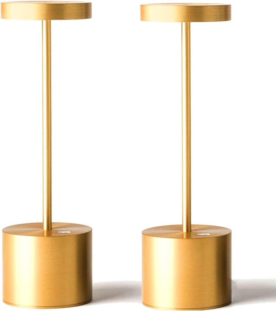 SAKRINGT 2 Pack Cordless Table Lamp Rechargeable, 5000mAh Battery Operated Portable Table Light,Dimming LED Table Lamp for Restaurant/Patio/Outdoor(Gold)