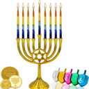 Dripless Hanukkah Candles Deluxe Sunburst Tri Colored Hand Decorated Hanukkah Candles 45 Count for All 8 Nights of Hanukkah 1-Hour Burn Time