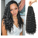 Goddess Box Braids Pure Protein Fiber Close to Human Hair 18 Inch 8 Packs Boho Crochet Braid with Soft Curls Bohemian Braids Crochet Hair for Black Women (18Inch,1B)