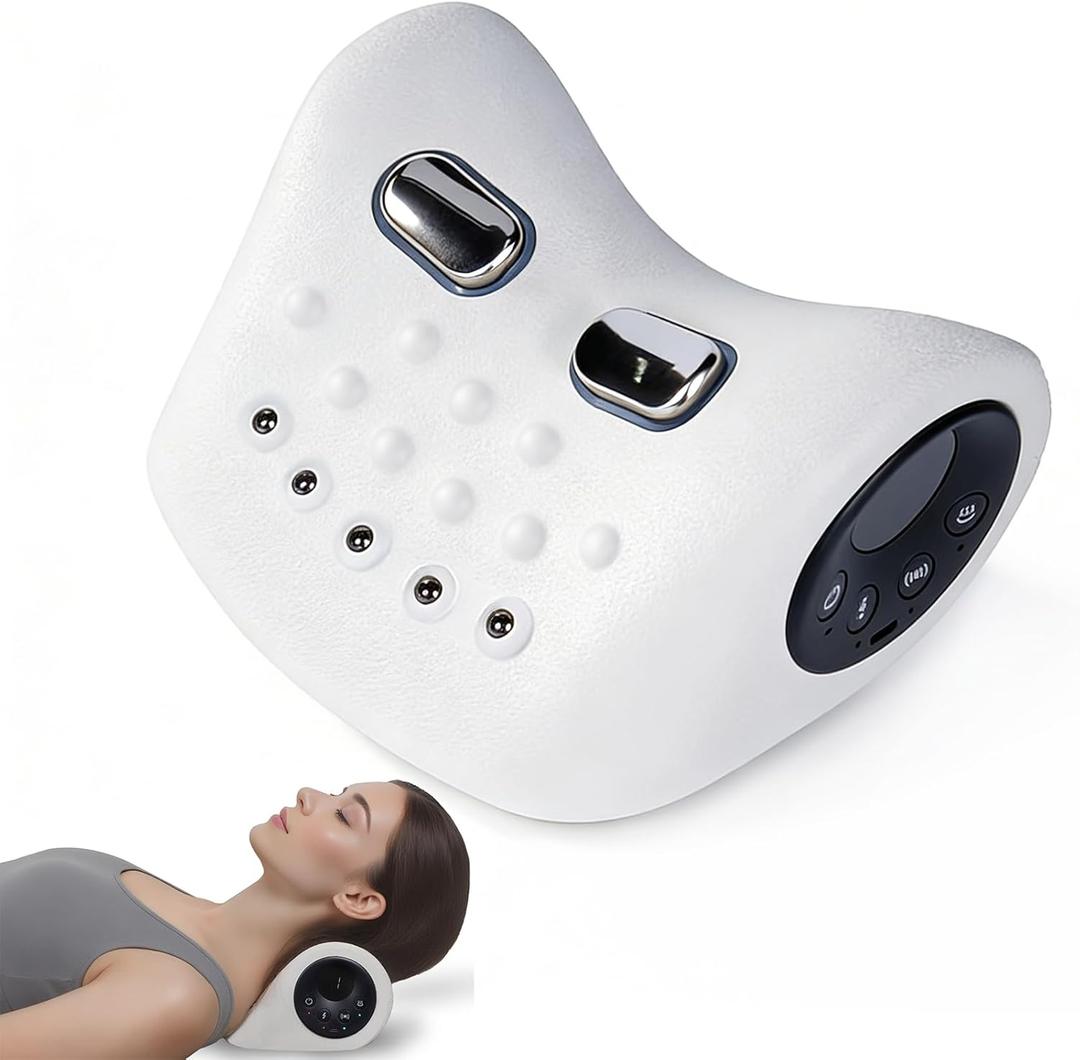 Neck Massager 2026 New, 360 Remote Control Relaxer Electric with Heat, 3 Modes, 26Angle Cervical Pillow Traction Massager, 4D Portable Heated Shoulder Stretcher Neck & Shoulder Comfort (White)