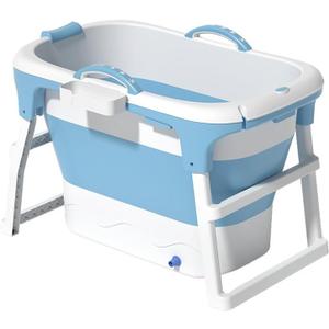Foldable Bathtub for Adults, 20 Gallon Portable Bathtub, Collapsible Soaking Tub with High-Density PVC & Insulation Cover, Spa for Small Bathrooms, Apartments, Outdoor Use (Drain Hose Included), 41"