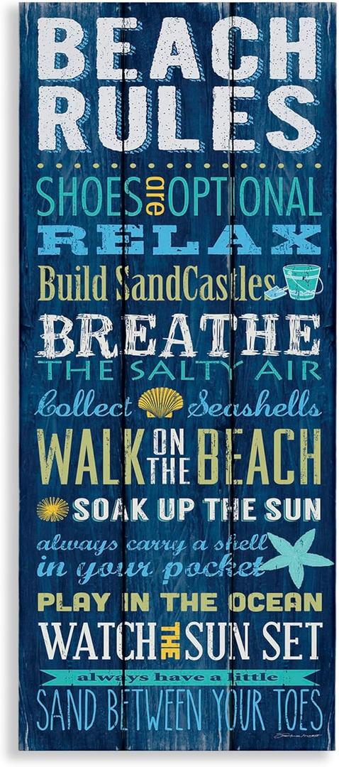 Stupell Industries Beach Rules Relax Breathe Blue Planked Look Canvas Wall Art, 10 x 24, Multi-Color
