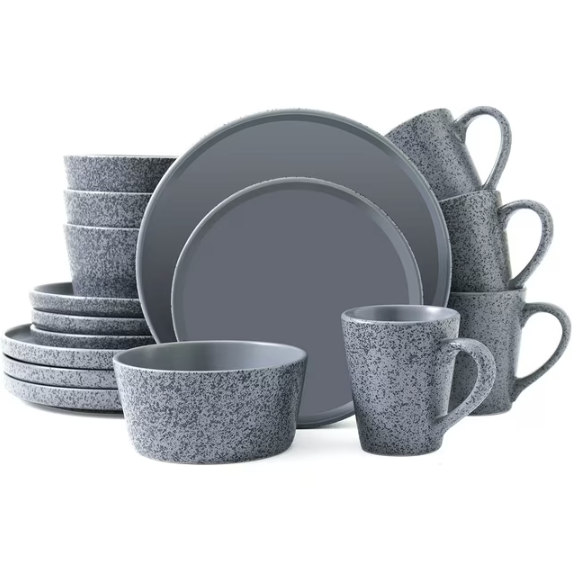 Bestone 16 Piece Round Kitchen Dinnerware Sets,Plates and Bowls sets,Dishes, Dinner Plates, Cereal Bowls SetBowls, Mugs, Dish SetPlates and Bowls,Service for 4, Stoneware Dinnerware, Gray matte