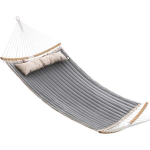 SONGMICS Hammock, Quilted Hammock with Curved Bamboo Spreaders, Pillow, 78.7 x 55.1 Inches, Portable Padded Hammock Holds up to 495 lb, Gray and Beige UGDC34CG