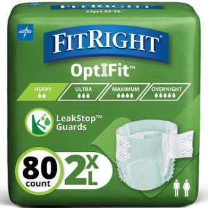 FitRight Extra+ Adult Diapers, Disposable Incontinence Briefs, Leak-Proof Diaper, Absorbent Briefs For Men and Women, Maximum Protection, 2XL, 60 – 70 in, 20 briefs per bag, 80 briefs per case