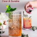 Vintage Sunflower-Pattern Glasses Set of 8, 14 oz Tall & 10 oz Short Glass Cups, Mixed-Size Embossed Glassware Tumblers for Water, Juice, Cocktails, Clear Textured Drinking Glasses, Dishwasher Safe