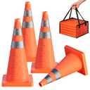 4 Pack 28 Inch Collapsible Traffic Safety Cones, Orange Pop Up Cones with Reflective Collar, Multi Purpose Road Cones for Road Safety, Parking Lot, Driving and Sport Training