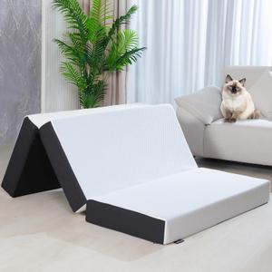 Tri-Fold Memory Foam Mattress, 6 inch Twin Tri-Folding Memory Form Mattress, Collapsible and Washable Cover, Travel and Guest Mat,75"x38"x6"