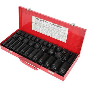 TYFYB 35pcs 1/2 Inch Drive Deep Impact Socket Tool Set Metric Garage Workshop Tools,Heavy Duty Impact Socket Set with Portable Case, Red