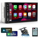 Leadfan Double Din Car Stereo Radio Support Apple Carplay&Android Auto, 7inch HD Touchscreen Double Din Radio with Bluetooth, Car Audio Receivers, Camera, MirrorLink, FM Radio, 2 USB/TF/AUX/Subwoofer