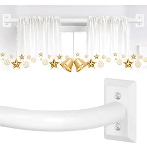 TVWOO White Wrap Around Curtain Rods 28 to 48 Inch:Blackout Adjustable Window Curtain Rod,Room Darkening Heavy Duty Curved French Metal Single Drapery Rods for Bedroom Kitchen Easy Install, Pure White