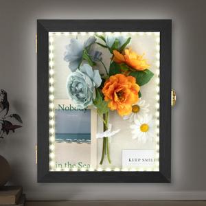 Shadow Box Frame 11x14IN with LED, Wooden 3D Pictures Display Caes Wall Mount Acrylic Frount 98% UV Protection for Dried Flowers, Crafts, Tickets, Photos, Souvenir