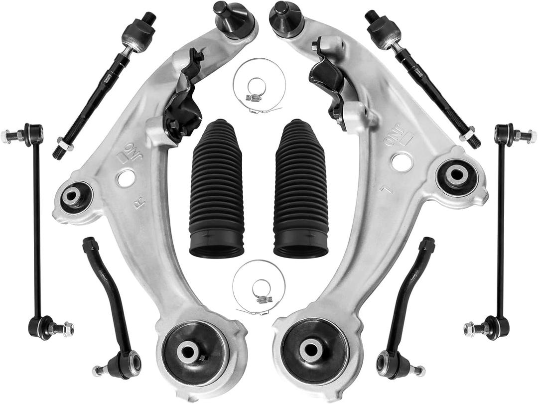 10pcs Front Suspension Kit for 20072013 Nissan Altima Lower Control Arms with Ball Joints, Inner & Outer Tie Rod Ends, Sway Bar Links, Boots | OEM Replacement