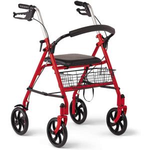 Medline Steel Rollator Walker with 8 Inch Wheels, Folding Rolling Walker, Adjustable Arms, Supports 300 lbs, Red
