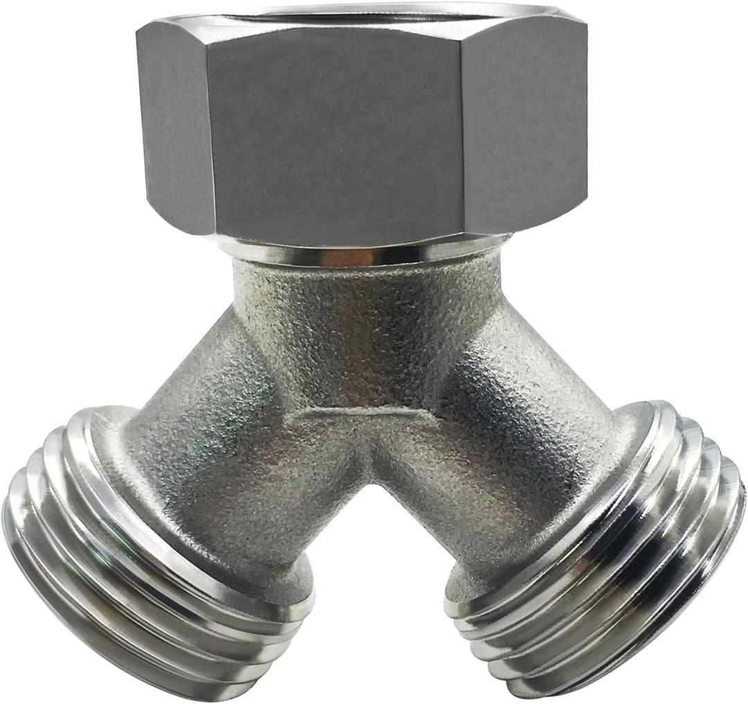 beduan Stainless Steel Garden Hose Splitter 2 Way Y Connector Heavy Duty for Outdoor Garden Faucet Hose Bib