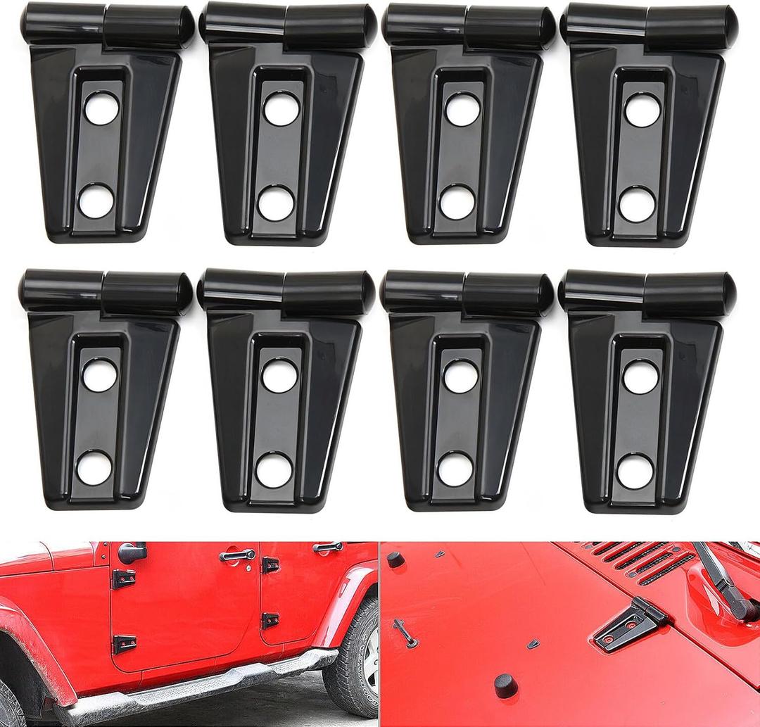 8 PCS Automotive Door Hinge Kit, Rustproof Door Hinge Protection Cover, ABS Waterproof Finish Automotive Door Hinge Trim Cover, Compatible with Jeep Wrangler (Black)