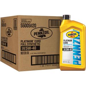 Pennzoil Platinum Euro Full Synthetic 5W-40 Motor Oil, 1 Quart (6 Pack)