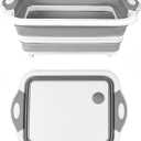 Camping Collapsible Cutting Board Dish Basin BBQ Prep Tub Camp Sink Dish Washing Station Multifunctional Storage Basket(Grey white)