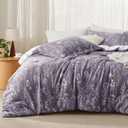 Bedsure Queen Comforter Set - Grayish Purple Bed Set, 3 Pieces Cute Floral Bedding, 1 Soft Reversible Botanical Flowers Comforter and 2 Pillow Shams, Grayish Purple 