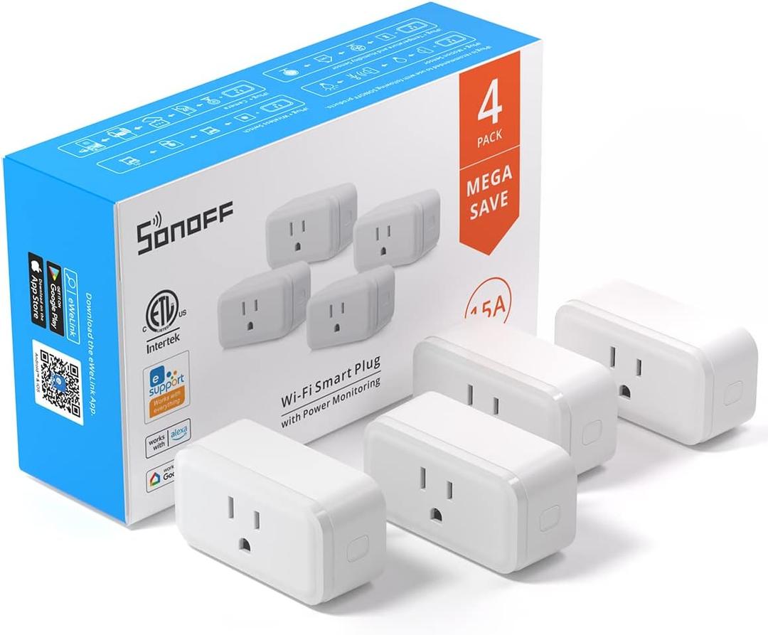 SONOFF S40 WiFi Smart Plug with Energy Monitoring, 15A Smart Outlet Socket ETL Certified, Work with Alexa & Google Home, IFTTT Supporting, 2.4 Ghz WiFi Only (4-Pack)
