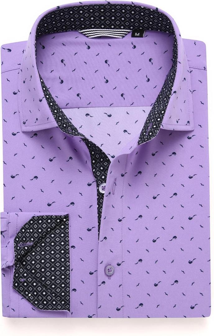 Alex Vando Mens Printed Dress Shirts Long Sleeve Regular Fit Button Down Shirt (XL)