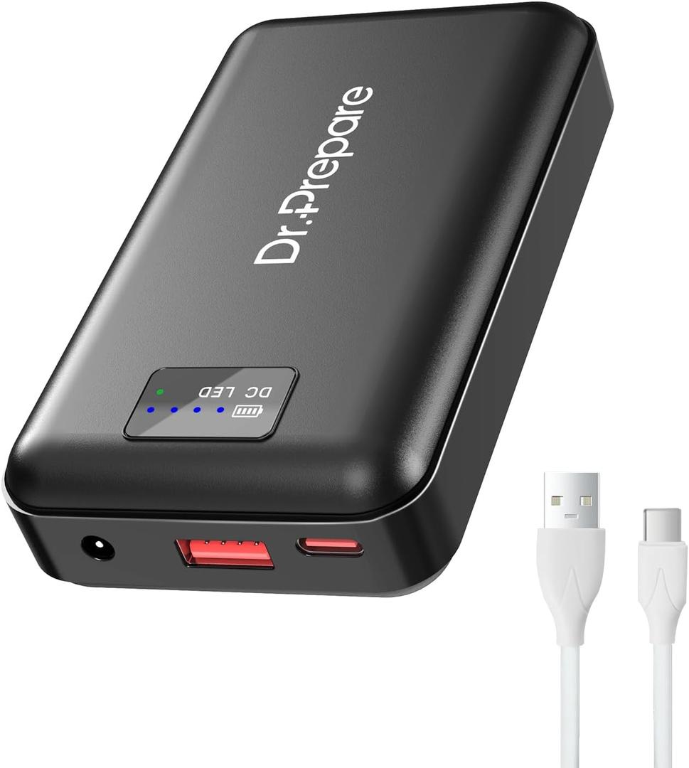 Dr.Prepare 16000mAh Battery Pack with 7.4V DC Output for Heated Vest, Faster-Charging Power Bank with 5V USB Output & Type C In/Output, Portable Compact Battery for Eye Mask, iPhone and iPad, Desk Fan