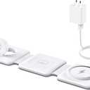Charging Station for Apple Multiple Devices - 3 in 1 Foldable Magnetic Wireless Charger Dock - Travel Charging Pad for iPhone 16 15 14 13 12 Pro Max Plus Watch & Airpods (White)