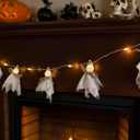 2 x Light Up Ghost Garland Halloween Decoration- Handmade LED Ghost String Light with Timer- Cute Ghosts Banner for Halloween Party Fireplace Mantle Wall Windows Decor (5.5Feet-Length)