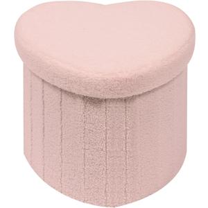 B FSOBEIIALEO Storage Ottoman Cube, Heart Shaped Ottomans with Storage Foot Stool Footrest for Lving Room, Boucle Ottoman Seat for Dorm Room,Faux Teddy Fur, Pink 15"x15"x15"