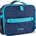 Bentgo Kids Lunch Bag - Double-Insulated, Reusable Lunch Bag for Kids 3+ with Adjustable Strap; Holds Lunch Box/Water Bottle/Snacks; Easy-Clean, Water-Resistant & Pockets (Confetti - Abyss Blue)