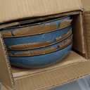 GBHOME 16 Pieces Double Bowls Ceramic Dinnerware Sets for 4, Stoneware Plates and Bowls Set with Reactive Glaze, Scratch Resistant Stoneware Dishes Set, Dishwasher & Microwave Safe (Space Blue)