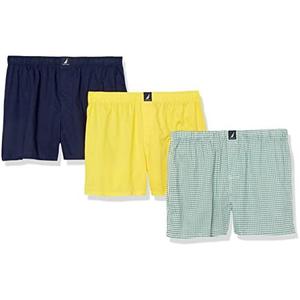 Nautica mens Cotton Woven 3 Pack Boxer  L, Color: Mari Gold/Peacoat/Check Ocean Greenery