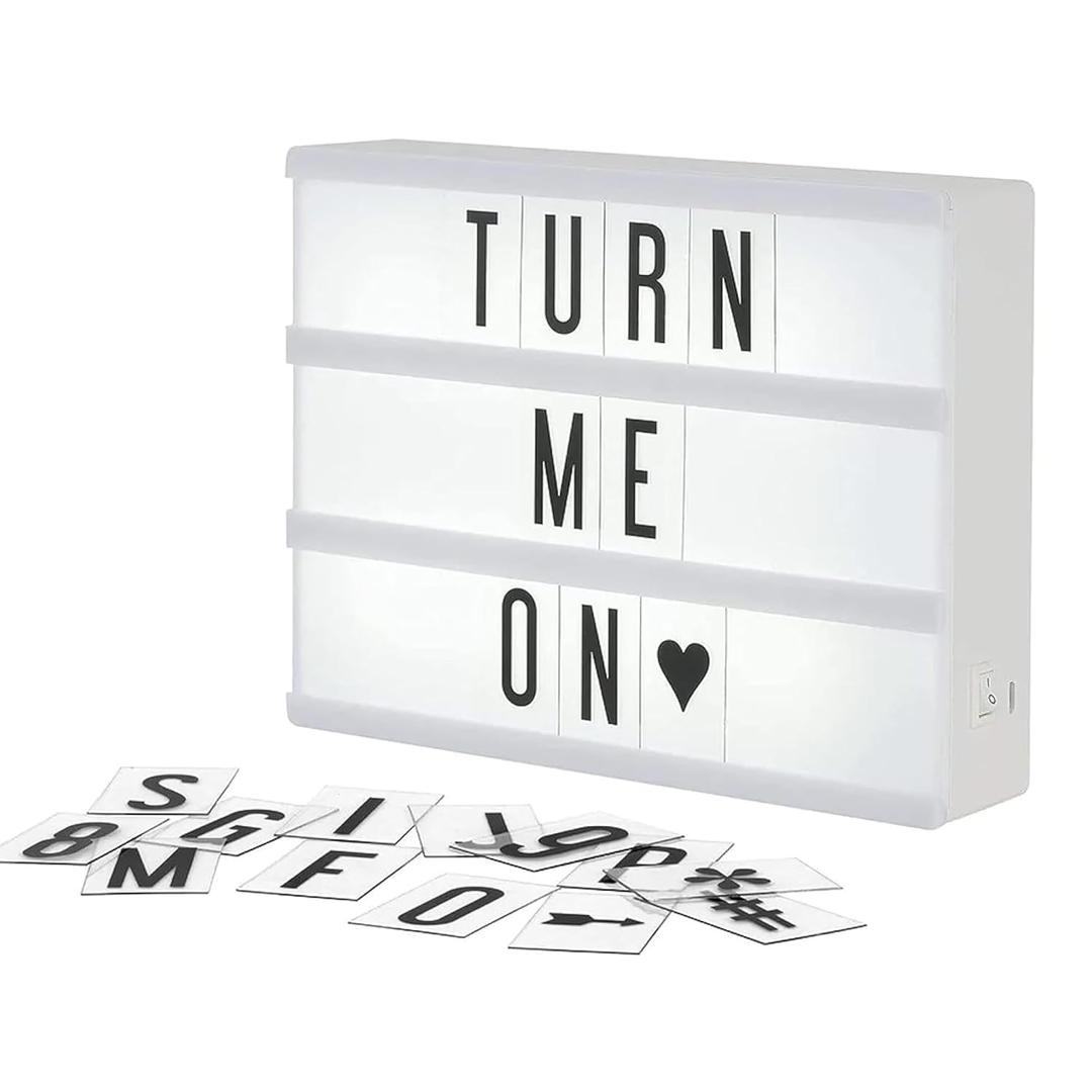 My Cinema Lightbox - Mini Cinema Lightbox, 8"x6" - Personalized Light Box Sign with 100 Letters, Numbers, & Symbols, USB cable included, white light box with letters