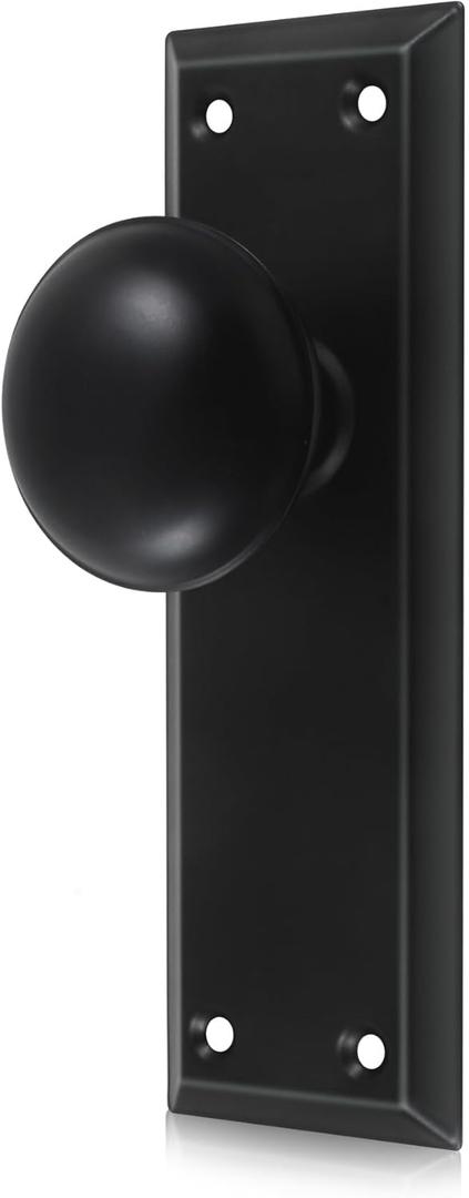 2 Pack One-Sided Black Dummy Door Knobs Interior, Vintage Long Plate Dummy Door Knobs in Matte Black