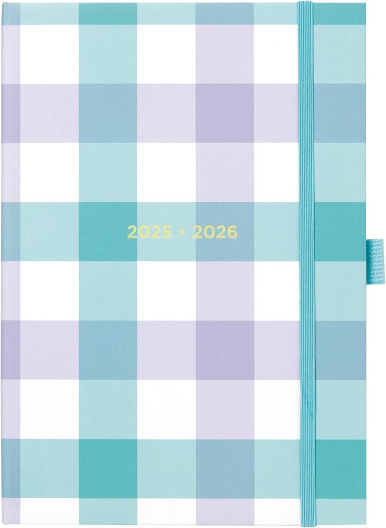 Letts of London® Gingham Academic Weekly/Monthly Planner, August 2025 to July 2026, Week-to-View, Sewn Binding, Multilingual, A5 Size, 8.25" x 5.875", Aqua (C031931-26)